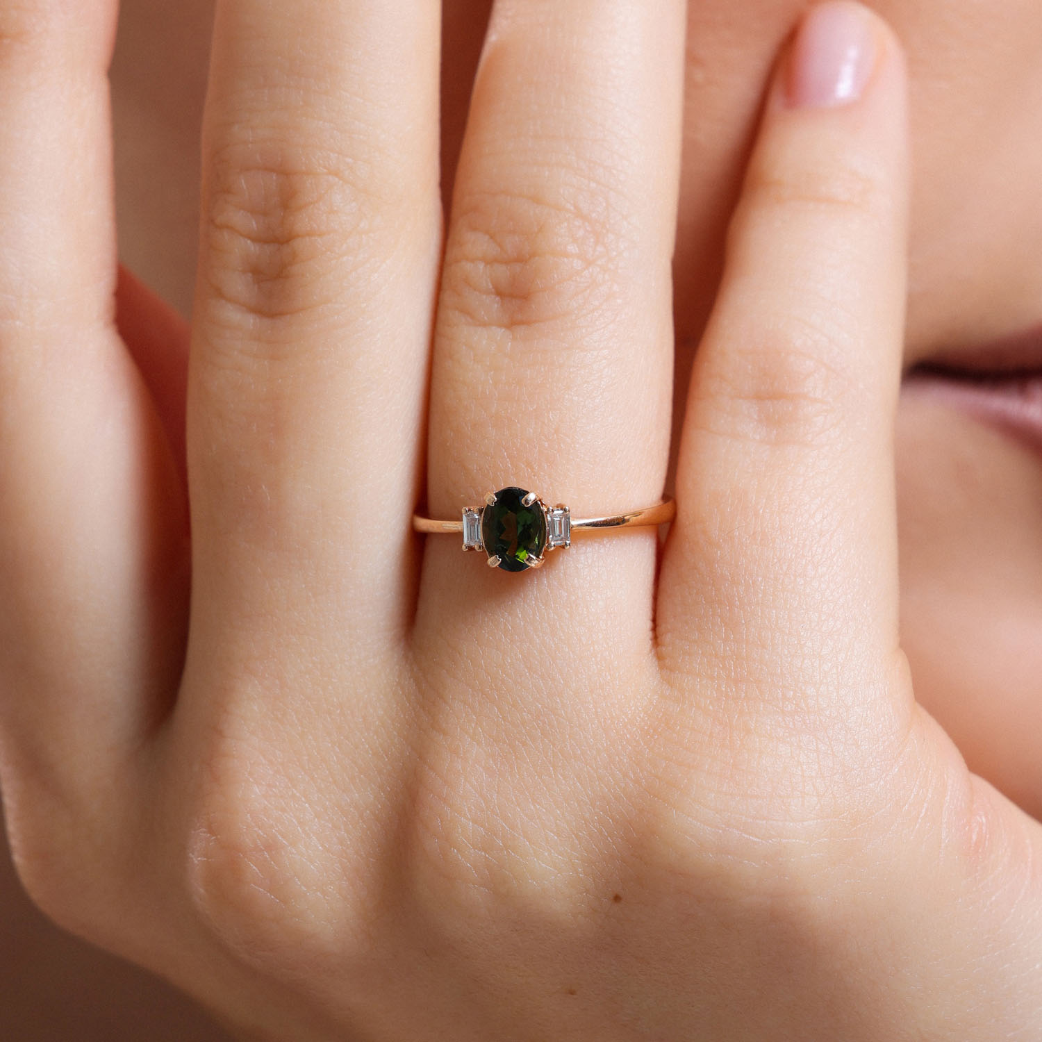 0.65 Karat Pırlantalı Yeşil Turmalin Yüzük - ANTY0004