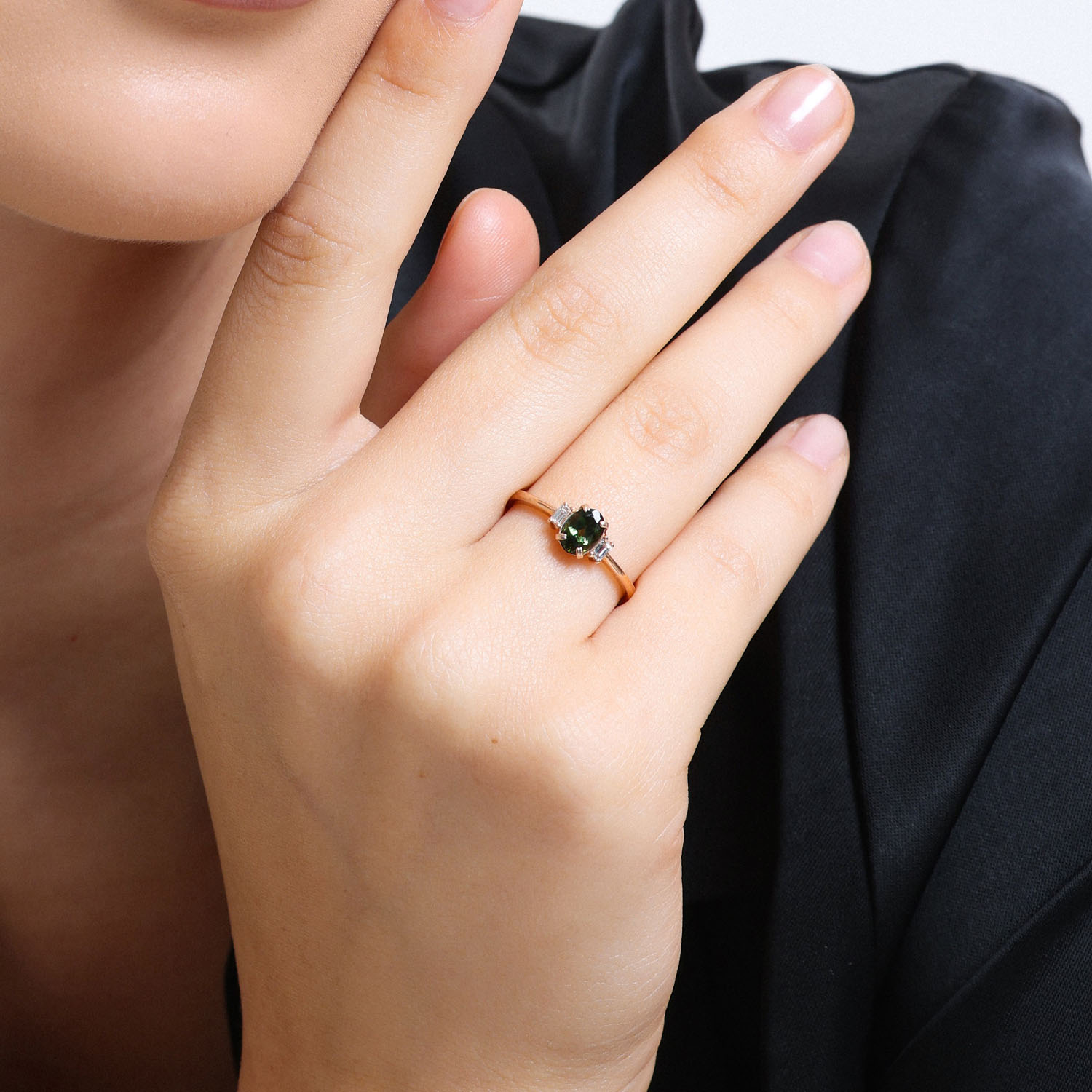 0.65 Karat Pırlantalı Yeşil Turmalin Yüzük - ANTY0004